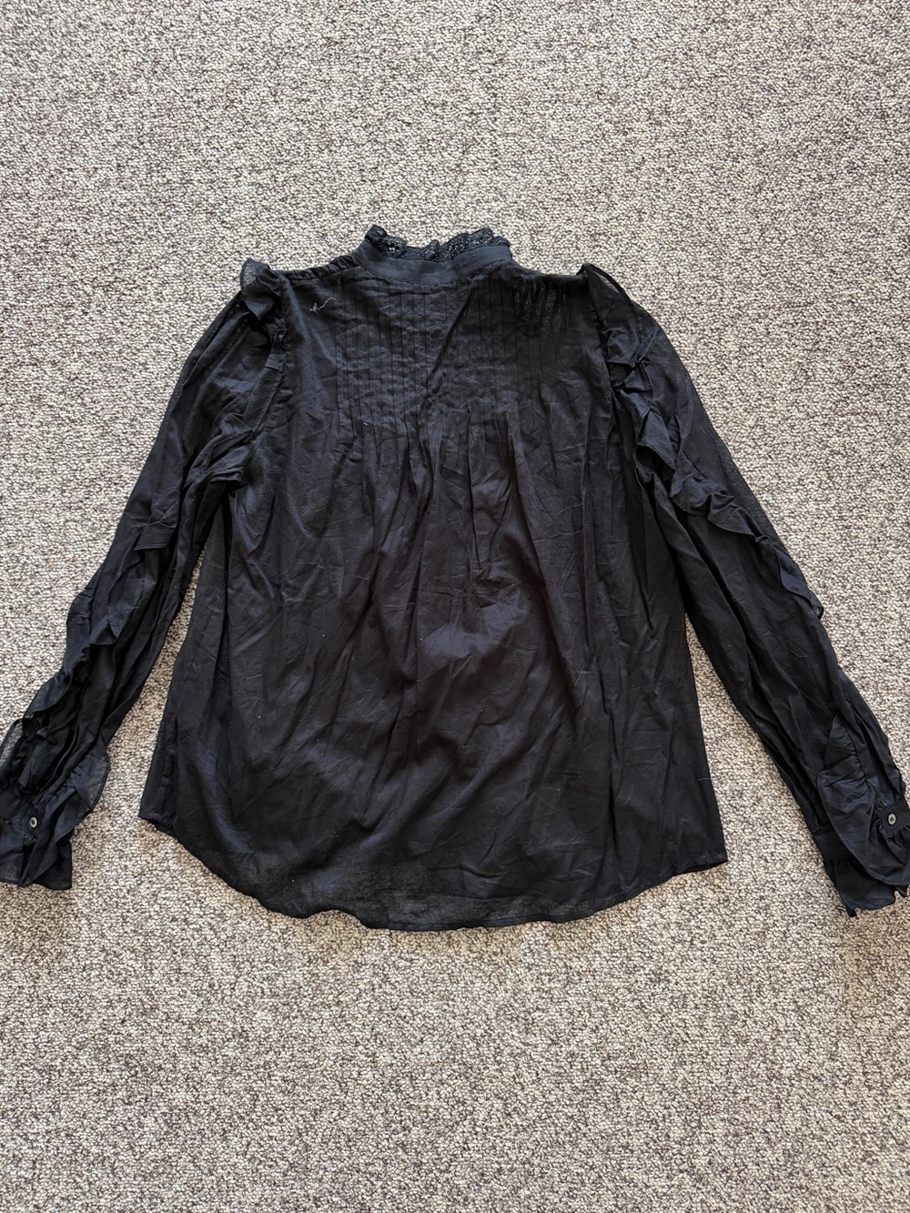 Zadig & Voltaire Victorian Romantic Black Pleated Ruffled Lace Top Blouse S - Picture 3 of 8